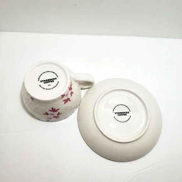 Starbucks 2006 Embossed Leaf Mug Cup and Saucer Pink Cream 9 oz - Picture 11 of 14